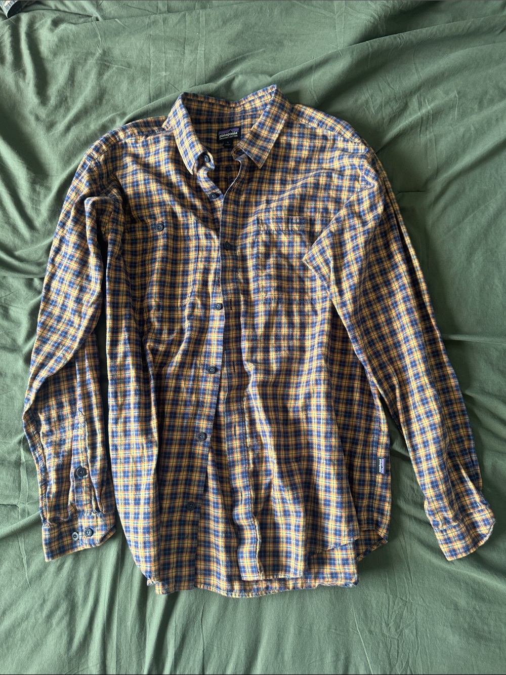 Patagonia Men's Yellow & Blue Plaid Button-Down Shirt